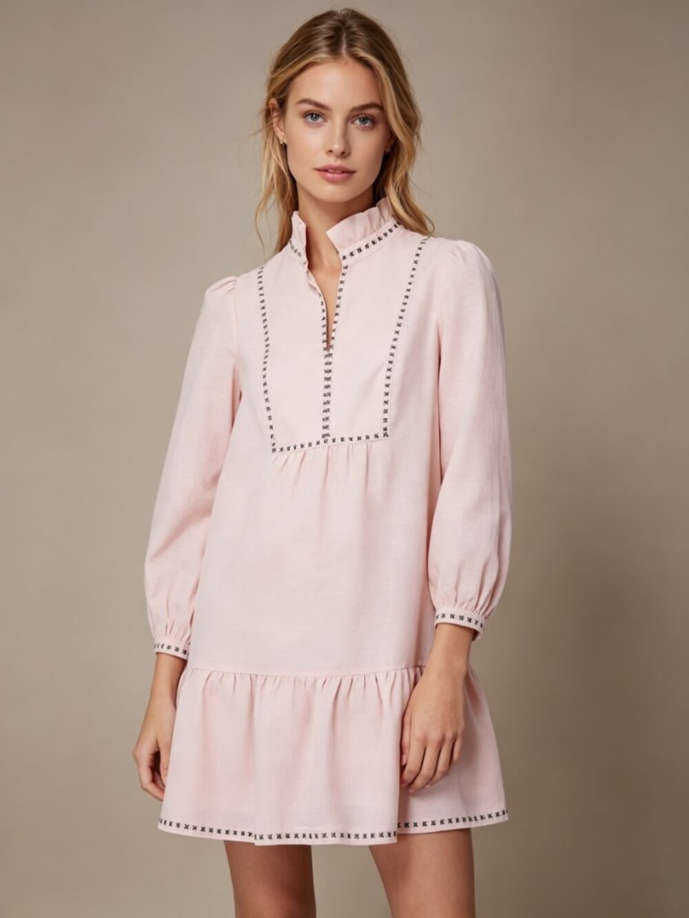 NWT Tuckernuck Bermuda Pink Palmerston Dress sz XS Long Sleeve Linen Blend Mini - Picture 2 of 12